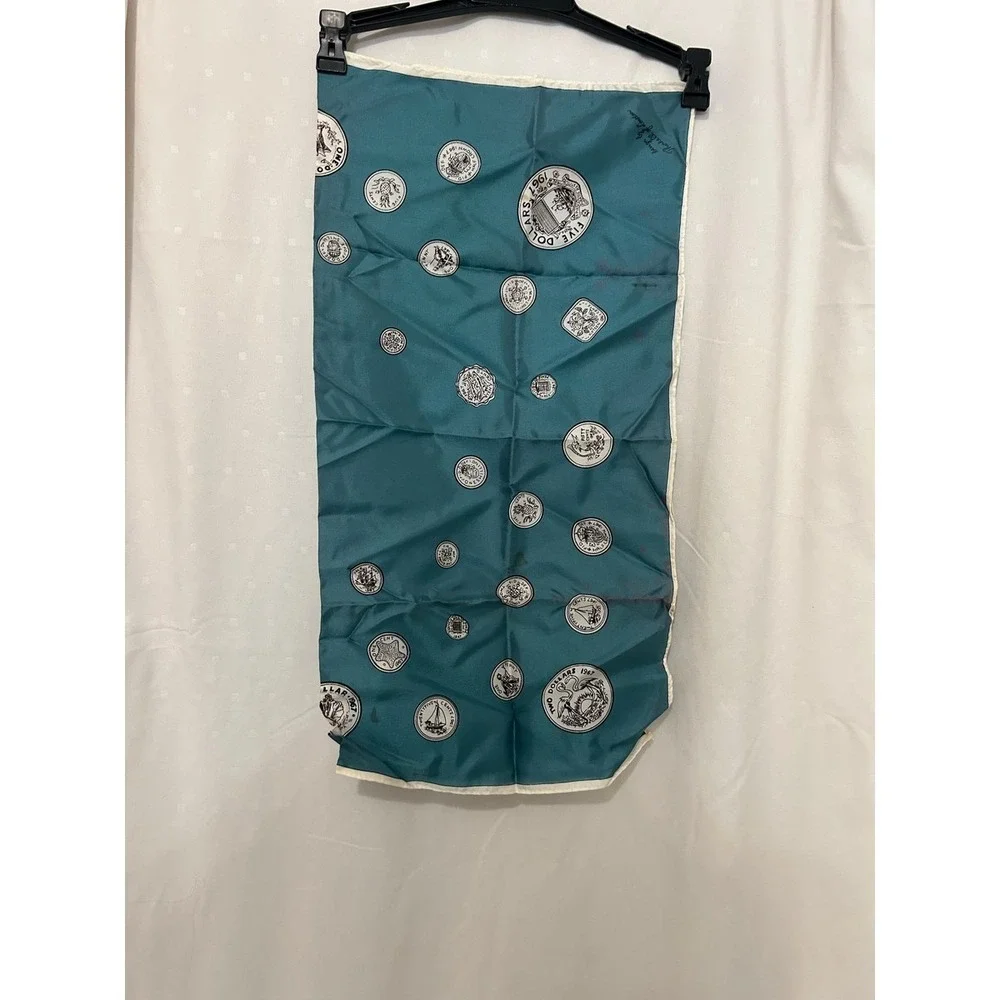 Vintage Teal Silk Coin Print Scarf